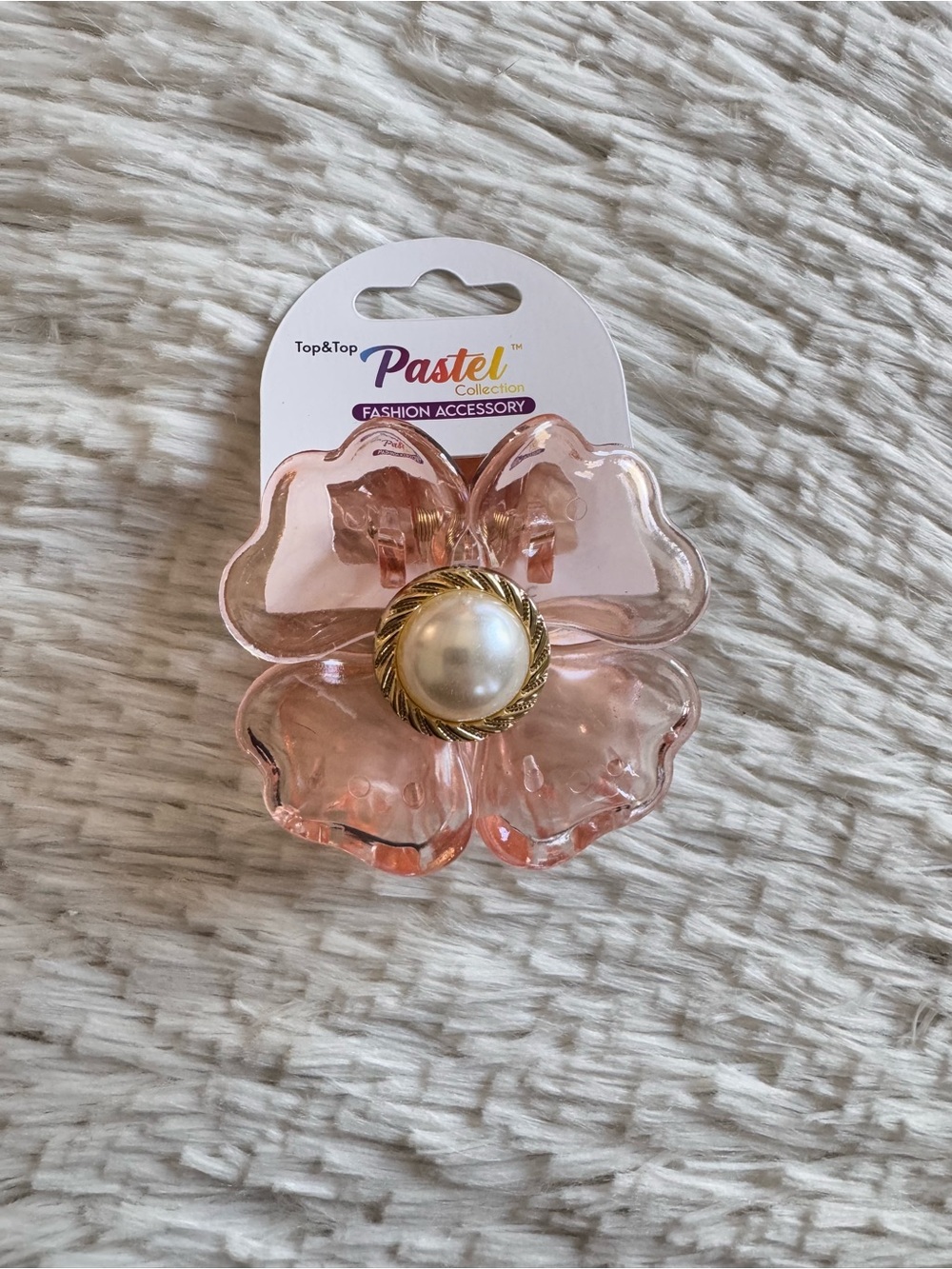 Pastels Clothing Pink Flower Hair Clip with Pearl Accent